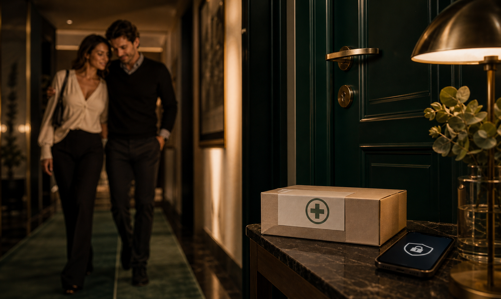 Diskrete Apothekenlieferung in einer eleganten Klinik-Hotel-Atmosphäre